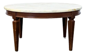 Vintage Wood Coffee Table With Marble Top