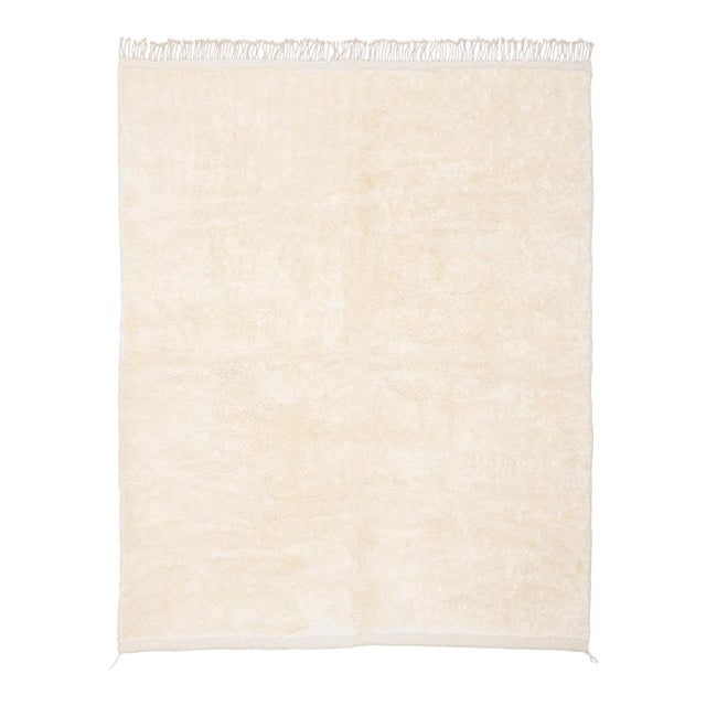 Cloud-Soft Solid Ivory Hand-Knotted Wool Rug | 10'6" X 8'4" | One of a Kind For Sale
