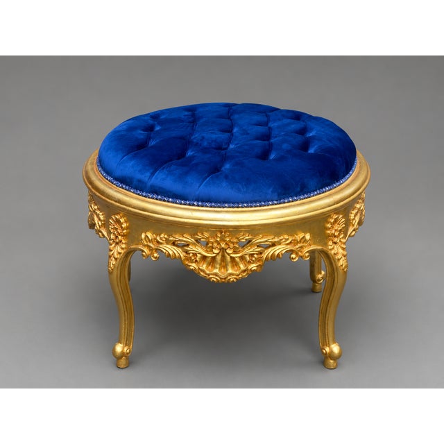 1980s Italian Rococo Gold Beech Blue Velvet Bench - 1 Pc For Sale - Image 10 of 12
