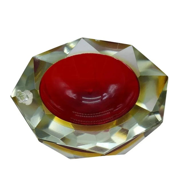 Vintage Italian Red and Yellow Faceted Glass Diamond Bowl by Flavio Poli, 1960s For Sale - Image 6 of 8