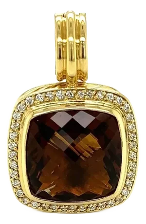 David Yurman Albion Diamond Smoky Quartz 18k Yellow Gold Cable Charm Pendant