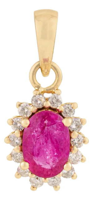 Peitite Certified Natural Ruby & Diamond Halo Cluster Pendant in 14k Yellow Gold