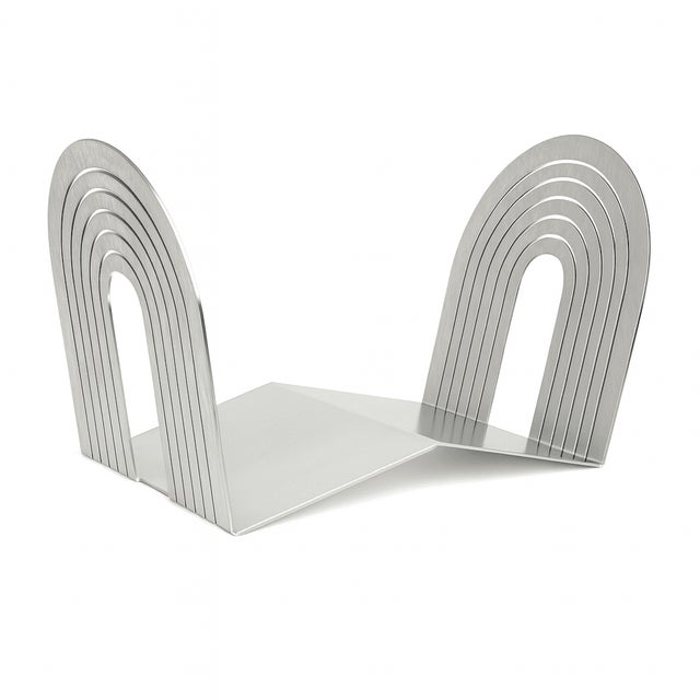 Arc Wave Vinyl Record Stand in Brushed Stainless Steel by Veliento For Sale - Image 9 of 9