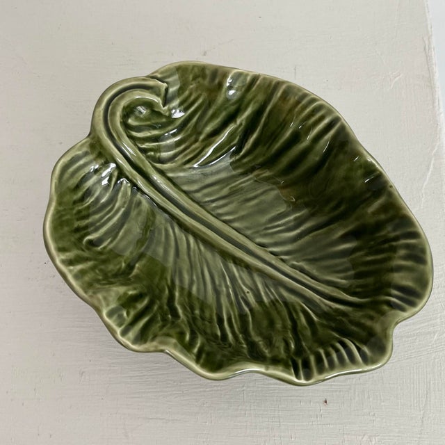 Vintage Olfaire Majolica Cabbage Leaf Bowl For Sale - Image 4 of 6