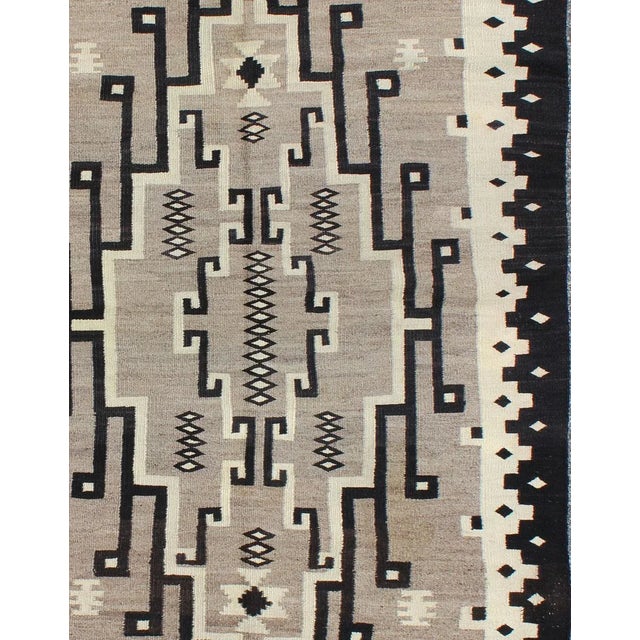 In the Style Native American Arts and Crafts Medallion Design With Greys, Creams, Ivory and Charcoal For Sale - Image 4 of 6