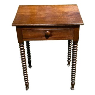 1830s Antique Mahogany Spool-Turned/Bobbin-Stlye, Bedside Table With a Drawer For Sale
