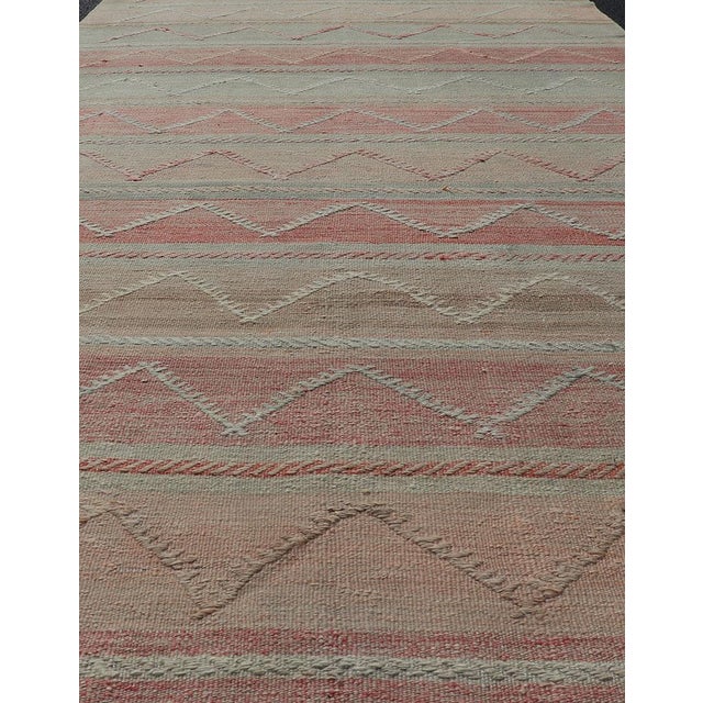 Mid 20th Century Multicolored Vintage Gallery Turkish Large Kilim Rug With Stripe Design For Sale - Image 5 of 12