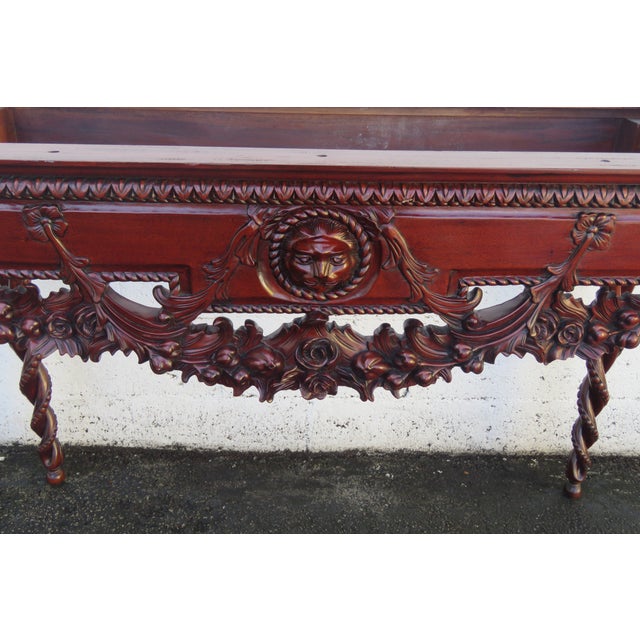 Traditional Heavy Carved Mahogany Marble Top Console Entry Table For Sale - Image 3 of 12