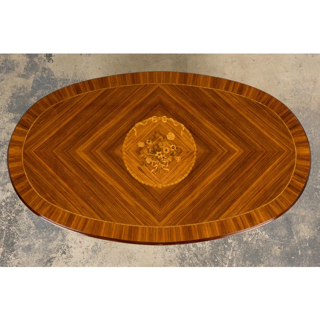 Antique French Louis XVI Style Rosewood Dining Table With Floral Inlay For Sale - Image 4 of 18