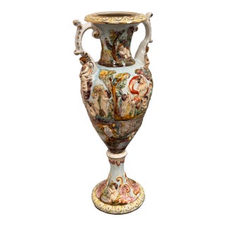 Capodimonte Italian Hand Painted Porcelain Urn For Sale