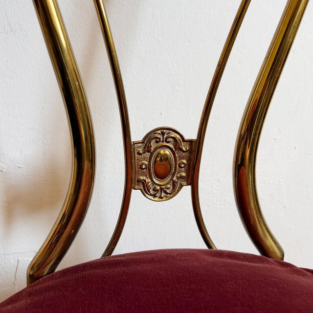 Red Mid-Century Modern Hollywood Regency Brass Chair attributed to Paolo Buffa, Italy, 1950s For Sale - Image 8 of 17