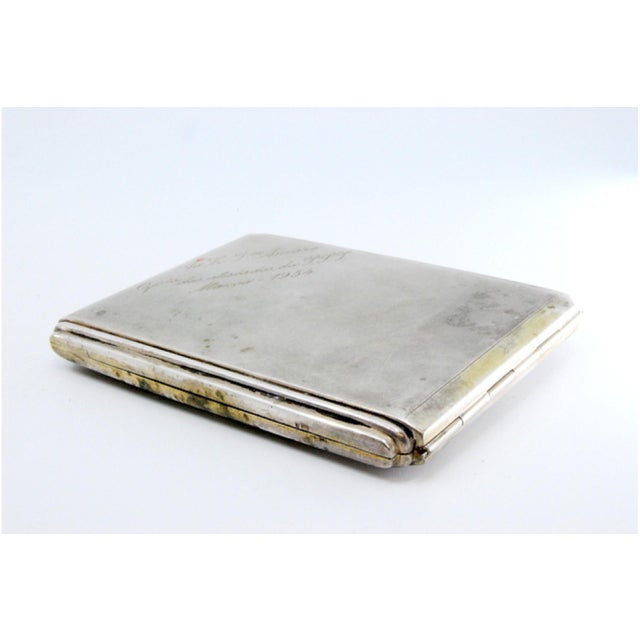 Silver Matte Silver Cigarette Case with Batalha Monastery in High Relief and Gilt Interior For Sale - Image 8 of 9