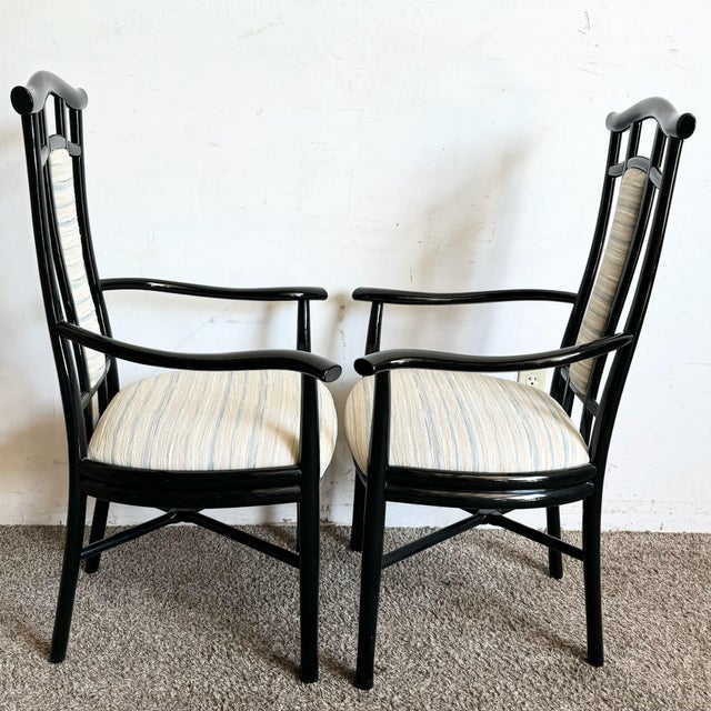 Italian Black Lacquered Sculpted Dining Arm Chairs - Set of 8 For Sale In Miami - Image 6 of 8
