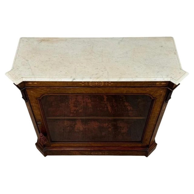 Fine 19th Century Victorian Burr Walnut Pier Cabinet with Marble Top Material: Burr Walnut, Marble, Glass, Mirror,...