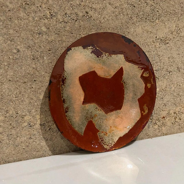 1960s Modernist Abstract Copper Enamel Plate Organic Design Brown and Gold For Sale In San Diego - Image 6 of 10
