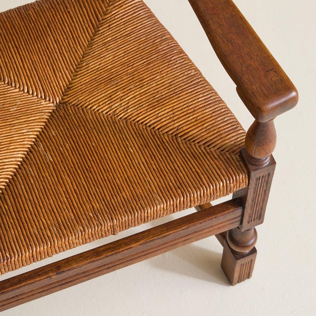 French Rush + Oak Armchair in the Manner of Charles Dudouyt, 1940s - 2 Available For Sale - Image 9 of 11