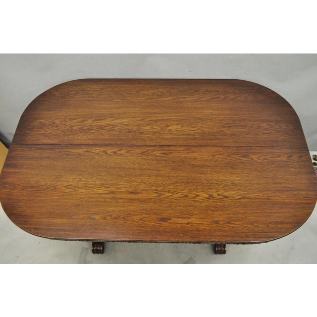 Antique Italian Renaissance Figural Carved Griffin Oak Flip Top Library Table For Sale - Image 9 of 18