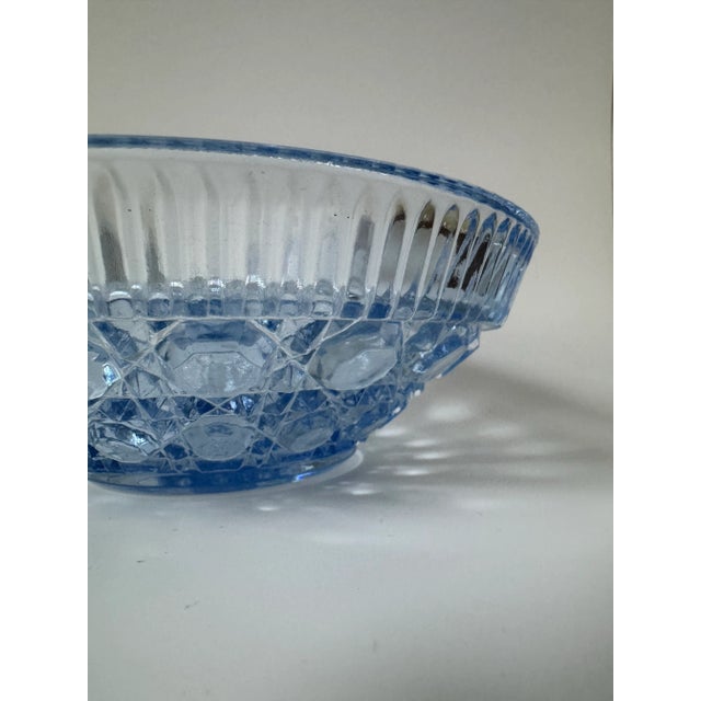 Mid-Century Modern Vintage Indiana Glass Windsor/ Royal Brighton Light Blue Bowl in a Button and Woven Cane Pattern For Sale - Image 3 of 8