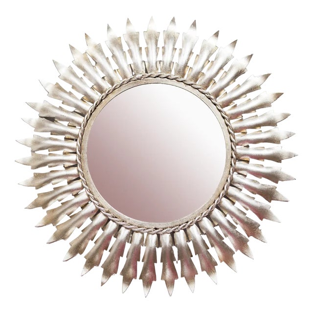 Spanish Silver Metal Mirror, 1960s For Sale