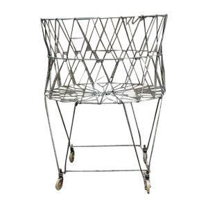 Antique Wire Laundry Basket Wheeled Collapsible