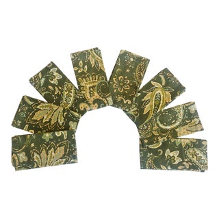 Sur La Table Green And Mustard Yellow Paisley Floral Pattern Cloth Napkins - Set of 8 For Sale