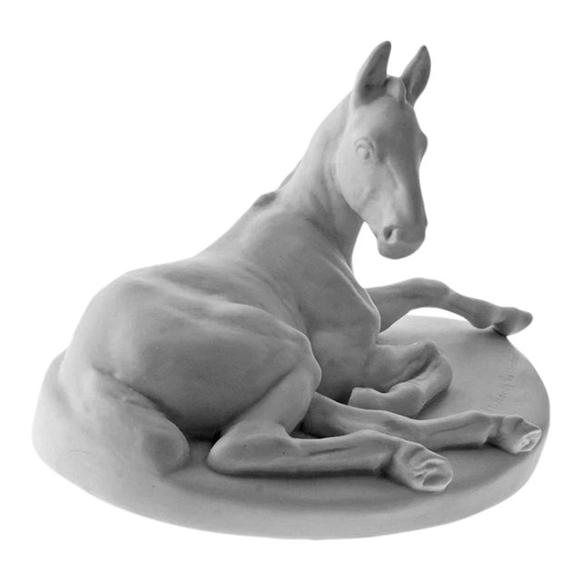 Horse Sculpture Furstenberg Porcelain White Parian Figure Signed Hussmann For Sale