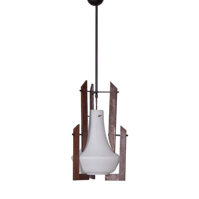 Vintage Wood and Glass Chandelier from Ico Parisi, 1960s For Sale