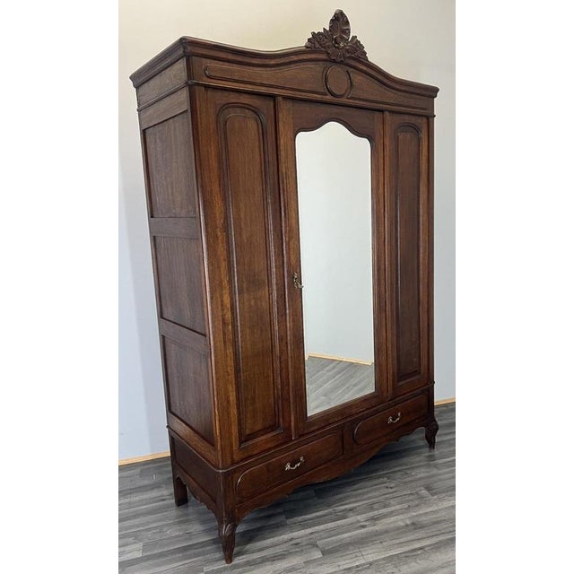 French Style Wardrobe in Oak with Mirrored Door For Sale - Image 10 of 10