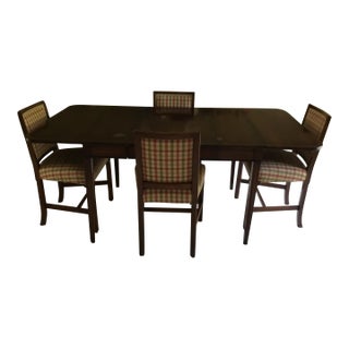 Vintage Brandt Mahogany Drop-Leaf Dining Table & Four Chairs With 21" Leaf and Custom Table Pads For Sale