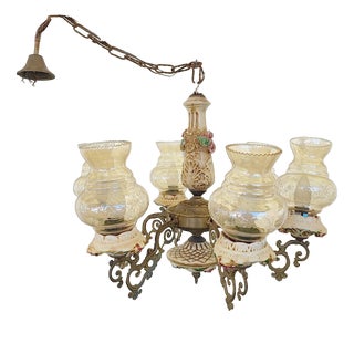 Ceramic Chandelier with Screen Printing Glass Details, 1960s For Sale