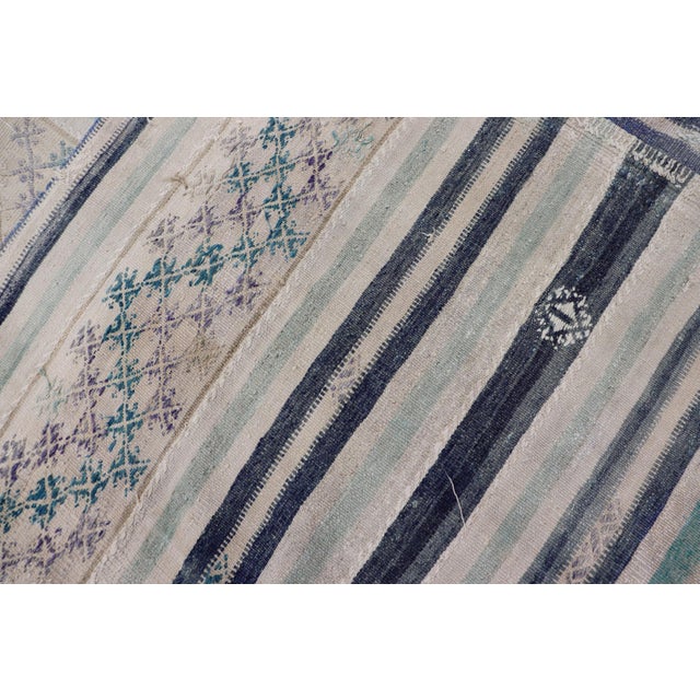 Vintage Turkish Flat-Weave L. Green, Taupe, Butter, Lavender & Ink Blue For Sale - Image 11 of 11