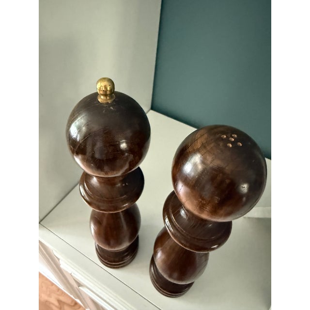 Mid-Century Modern Mid-Century Catalina Wooden Salt Shaker & Pepper Mill Set 11" Tall Japan For Sale - Image 3 of 8