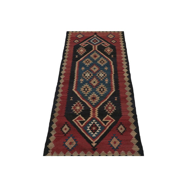 Tribal 1950s Vintage Ghazvin Persian Kilim in Blue and Red in Multicolor Patterns by Rug & Kilim For Sale - Image 3 of 8