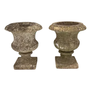 Pair French Stone Neoclassical Urns, 20th Century