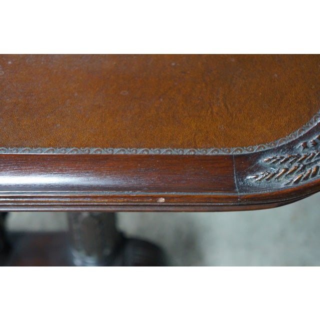 1940s Imperial Duncan Phyfe Regency Mahogany Tooled Leather Coffee Cocktail Table For Sale - Image 9 of 18