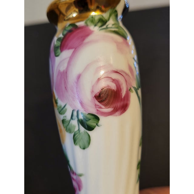 Ceramic 1960s Limoges Porcelain Hatpin Holder Gold Trim Floral Hand-Painted For Sale - Image 7 of 13