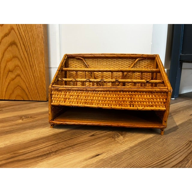 Mid-Century Modern Vintage Bamboo Desk Organizer For Sale - Image 3 of 8