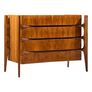 William Hinn Mid Century Walnut Curved Front Lowboy Dresser For Sale