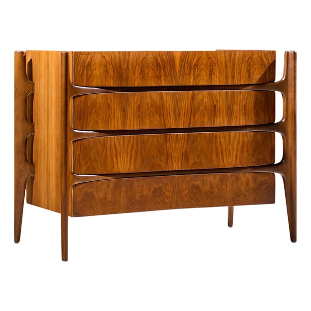 William Hinn Mid Century Walnut Curved Front Lowboy Dresser For Sale