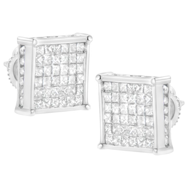 Contemporary 10K White Gold 2ct TDW Princess-Cut Composite Diamond Stud Earring For Sale - Image 3 of 6