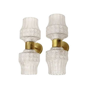 Mid-Century Italian Modern Style Murano Glass and Brass Sconces, Set of 2