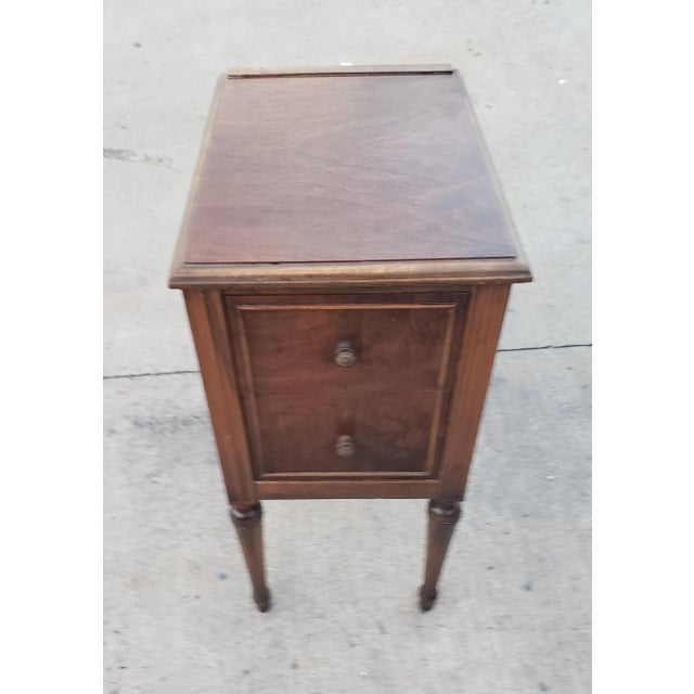 Victorian 1920s Victorian Two-Drawer Burl Walnut Bedside Table For Sale - Image 3 of 9