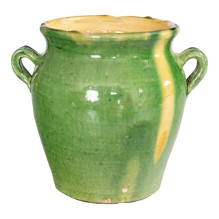 Antique French Country Green Glazed Terracotta Planter Vase Confit Pot For Sale