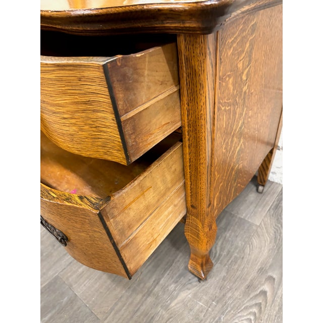 Brown Antique Victorian Tiger Oak Serpentine Dresser With Mirror For Sale - Image 8 of 11