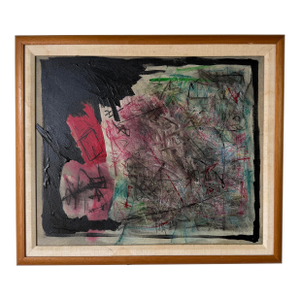 1960’s Vintage Expressionist Abstract Acrylic on Canvas Painting – Signed