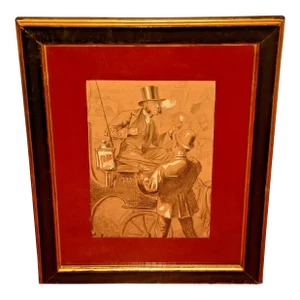 Frederick Barnard Antique Original Artist Signed 19th Century Gentlemans Horse Carriage Buggy Charles Dickens Illustration Drawing