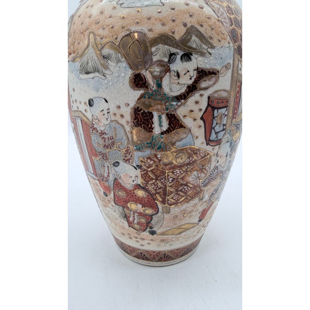 Antique Japanese Satsuma Vase With Figural Panels and Raijin Thunder God, Meiji Period, Circa 1880–1900 For Sale - Image 11 of 15