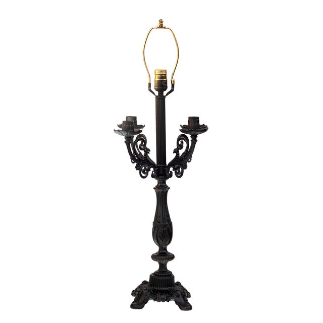 Mid 20th Century Black Lacquered Metal Candelabras Table Lamp With Four Branches For Sale In Los Angeles - Image 6 of 8