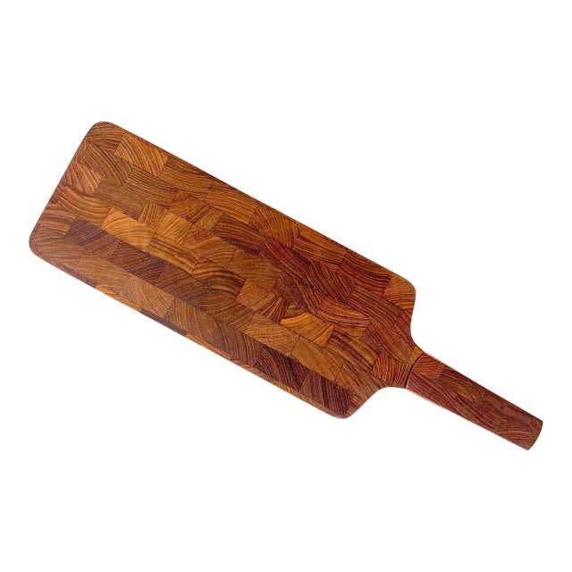 Dansk End Grain Teak Paddle Shaped Serving Board With Built in Knife For Sale