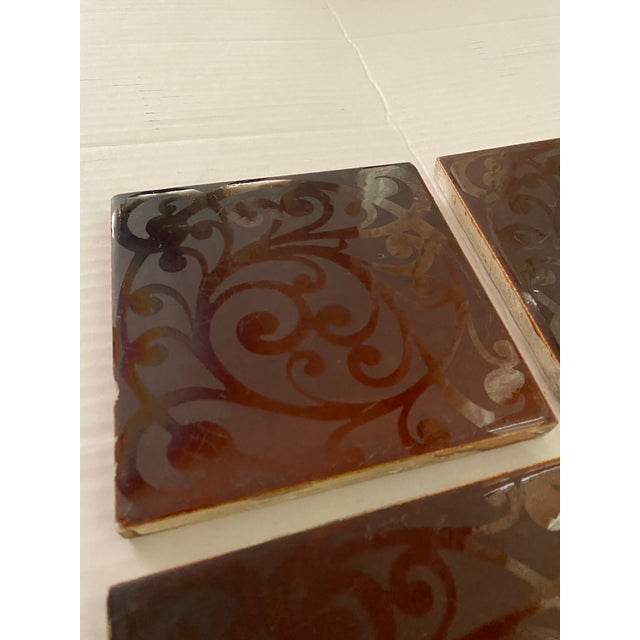 Antique 1890s AETCo Maroon Majolica Ceramic Tiles - Set of 4 For Sale - Image 12 of 12